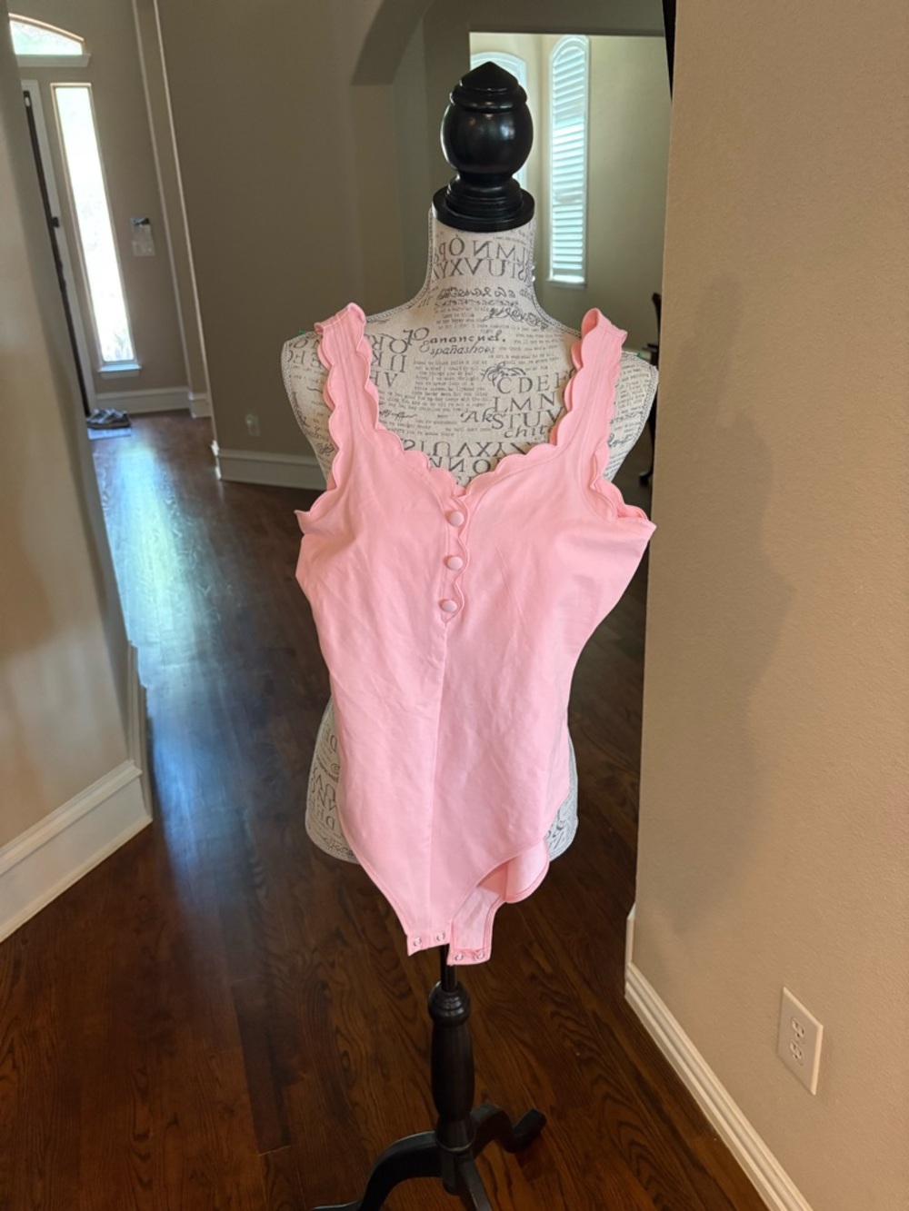 & other stories Pink Scalloped Button Front Bodysuit